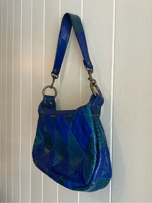 Vintage Eel skin Lee Sanders Blue Patchwork NWOT Shoulder Crossbody Handbag for thumbnail 2