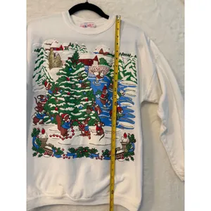 Vintage CR & ME Christmas Sweatshirt Womens Small White Puff Print Animals USA thumbnail 6