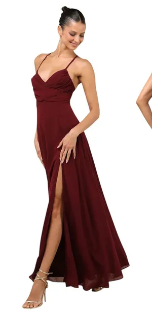 Lulus Event Ready Burgundy Backless Lace-Up Maxi Dress size XS EUC thumbnail 1
