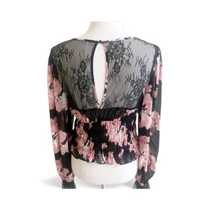 Free People Daphne Floral Blouse Midnight Combo Size Large Black Pink Whimsigoth thumbnail 3