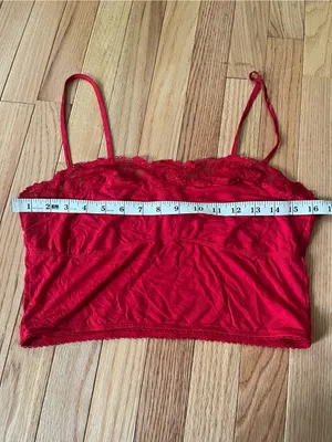 Victoria's Secret Red Lace Cami Crop Tank Top Large Sleep Lounge Pajama Romantic thumbnail 3