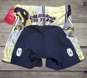 NWT SUGOI BLACK Yellow PADDED CYCLING SHORTS WOMENS XS CU Boulder Triathalon thumbnail 2