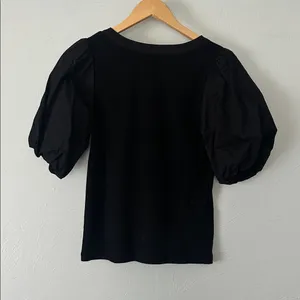 Old Navy Black Dual Texture Puff Sleeve Ribbed Henley Top thumbnail 4