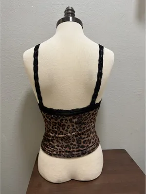 Y2K West of Melrose Cheetah Print Lace Cropped Top XS thumbnail 3