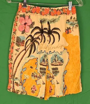 Urban Outfitters Womens Paradise Print High Waisted Longline‎ Shorts Small thumbnail 1