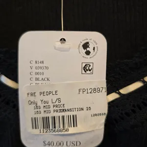 Free People Black Ribbed V-Neck Long Sleeve Top thumbnail 4