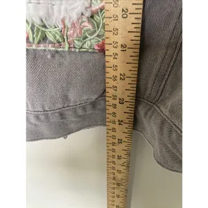 POL Womens Jacket Patchwork Denim Boho Chic M Floral Frayed Trim Gray thumbnail 11