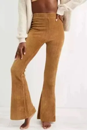 Aerie Groove-On Rib Velour Flare Pant in golden brown thumbnail 1