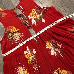 Free People Lovely Day Red Floral Tie Front Tunic Mini Dress S Boho Flowy Boxy thumbnail 8