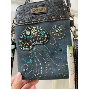 New Chala Jellyfish Crossbody Purse Blue Brown Fob Dangle Charms Sea Life thumbnail 3
