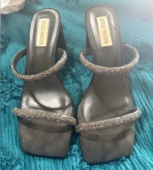 Steve Madden Black Beaded Double-Strap Block Heels thumbnail 1