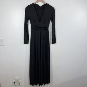 Baltic Born Women's Size Small Black Maxi Dress Deep V Neck Ruched Waist‎ DD3262 thumbnail 2