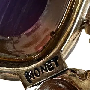 Monet Vintage Purple Crystal Brooch Gold Tone thumbnail 4