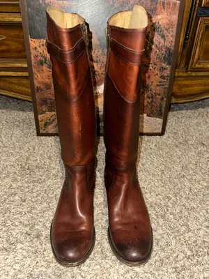 FRYE Molly Button Tall Brown Leather Riding Boots thumbnail 2