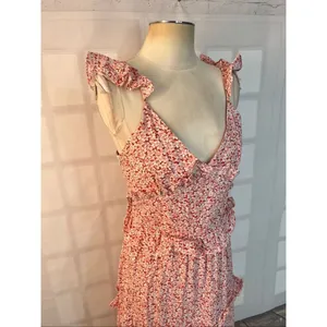 Petal & Pup Red White Deep V-Neck Ruffled Tiered Cutout Back Maxi Sundress Sz 8 thumbnail 4