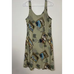 Hilo Hattie Hawaiian Dobby Rayon Sundress Beige Blue Green Size L thumbnail 10