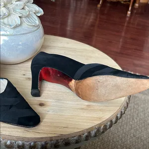 Christian Louboutin Black Suede Leather Bandage Red Bottoms Pumps Size 38 thumbnail 6