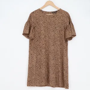 SHEIN Brown Black Speckled Animal Print Ruffle Sleeve Mini Shift Dress Size 4 S thumbnail 2