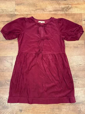LOFT Corduroy Bow Tie-Front Mini Dress in Burgundy thumbnail 5
