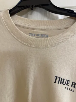 True Religion Men's Logo Tape T-Shirt in Beige thumbnail 4