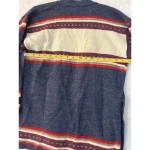 Mademoiselle Knitwear Vintage Nordic Fair Isle Wrap Belted Cardigan Sweater Blue thumbnail 7