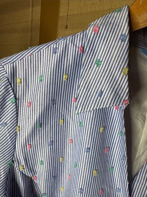 Draper James Blue Striped Embroidered Belted Shirt Dress Size Large thumbnail 4