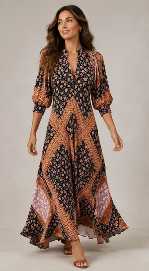 Jen's Pirate Booty Wildflower Echo Maxi Dress Small Boho Floral Patchwork Lurex thumbnail 1