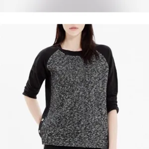 C Madewell Black & White Raglán Wool Tweed Woman Shirt Blouse Size Small thumbnail 2
