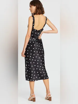 Charlie Holiday Tay Black Midi Polka Dot Slip Dress | S thumbnail 2