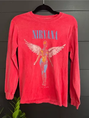 NIRVANA Vintage Wash Long Sleeve Band Tee Rock Music Iconic Women’s Sz S EUC thumbnail 1