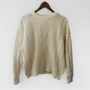 Madewell Oversized Cable Knit Sweater L Cream Ivory Fisherman Preppy Cotton thumbnail 3