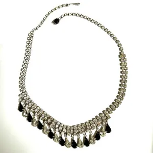 Black and clear teardrop rhinestone necklace Silver thumbnail 6