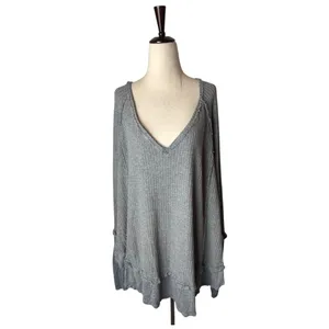 We The Free Shirt Women Medium‎ Gray Oversized Waffle Knit Laguna Thermal Tee thumbnail 3