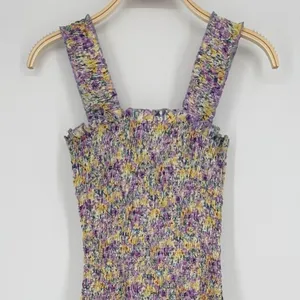 SNDYS Everyday Tina Midi Dress Size 2 Purple Yellow Floral Print Smocked Bodycon thumbnail 3