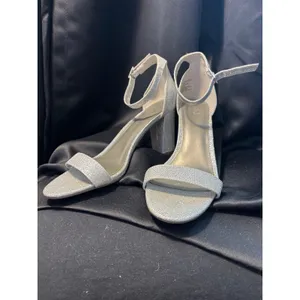 Worthington Beckwith Silver Glitter Block Heel Sandals Ankle Strap‎ Womens 11M thumbnail 2