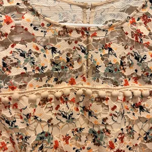 Revolve Tularosa Floral Guipure Lace Pom Pom Trim Mini Shift Dress Cream Large‎ thumbnail 3