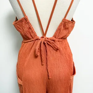 Free People Orange Ribbed Sleeveless Open Back Morning Rise Jumpsuit *FLAWS thumbnail 8