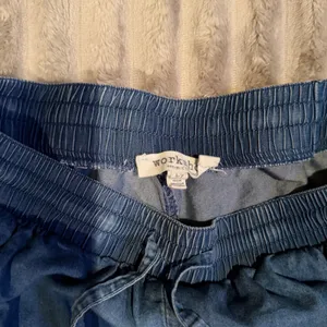 Workshop Republic Clothing Blue Lyocell Wide Leg Chambray Drawstring Pants Small thumbnail 3