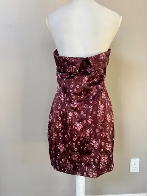 NWT Altar’d State Analissy Burgundy Satin Floral Strapless Mini Dress sz L Large thumbnail 4