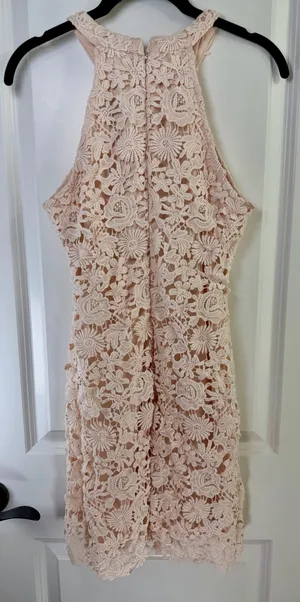 Lulus Love Poem Blush Pink Lace Halter Mini Dress Size Medium thumbnail 1