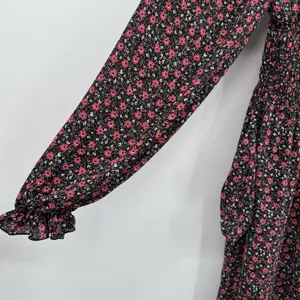 Code Mode Floral Smocked Long Sleeve Midi Dress Black Red Boho Cottagecore Sz M thumbnail 5