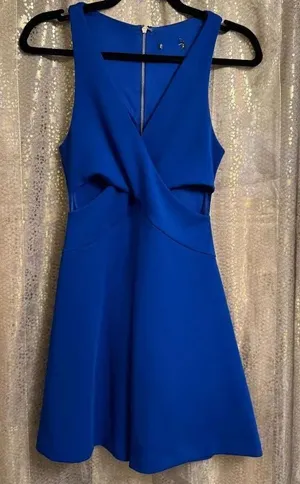 Express Royal Blue Zip Back Side Cutout Cocktail‎ Party Mini Dress Small thumbnail 1