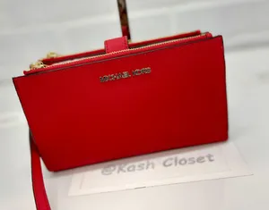 Double Zip Wristlet Wallet Bright Red thumbnail 3