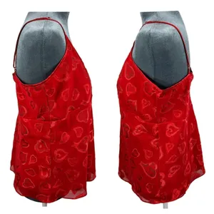 Red Babydoll Camisole Tank Top Medium Textured Hearts Mesh Coquette Y2K Vintage‎ thumbnail 14