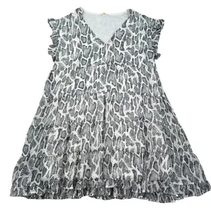 Jodifl Women's Small V-Neck Babydoll Mini Dress Animal Snake Print Ruffle Sleeve thumbnail 1