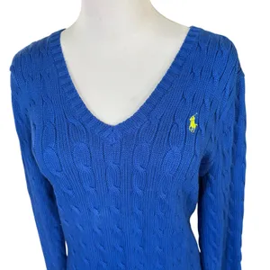 Vtg y2k Ralph Lauren Sport Cable Knit Sweater Sz L Preppy Bright‎ Twee Academia thumbnail 2