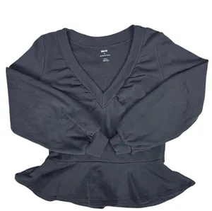 Anthropologie Women's Black V-Neck Ruched Peplum Top Size Small thumbnail 1