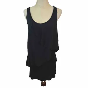 Zara‎ Trafaluc Layered Mini Dress Medium Black Asymmetrical Ruffle Racerback thumbnail 2