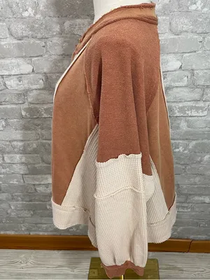 POL Two-Tone Waffle Knit Pullover in Cream and Brown thumbnail 2