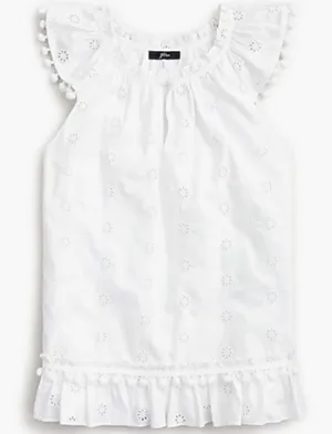 J. Crew white eyelet pompom sleeveless top size medium NWT thumbnail 1